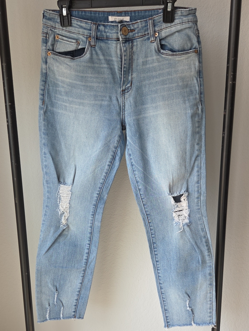 STS Blue Brand Distressed Light Blue Denim Cropped Jeans Sz 29 Grunge Holy